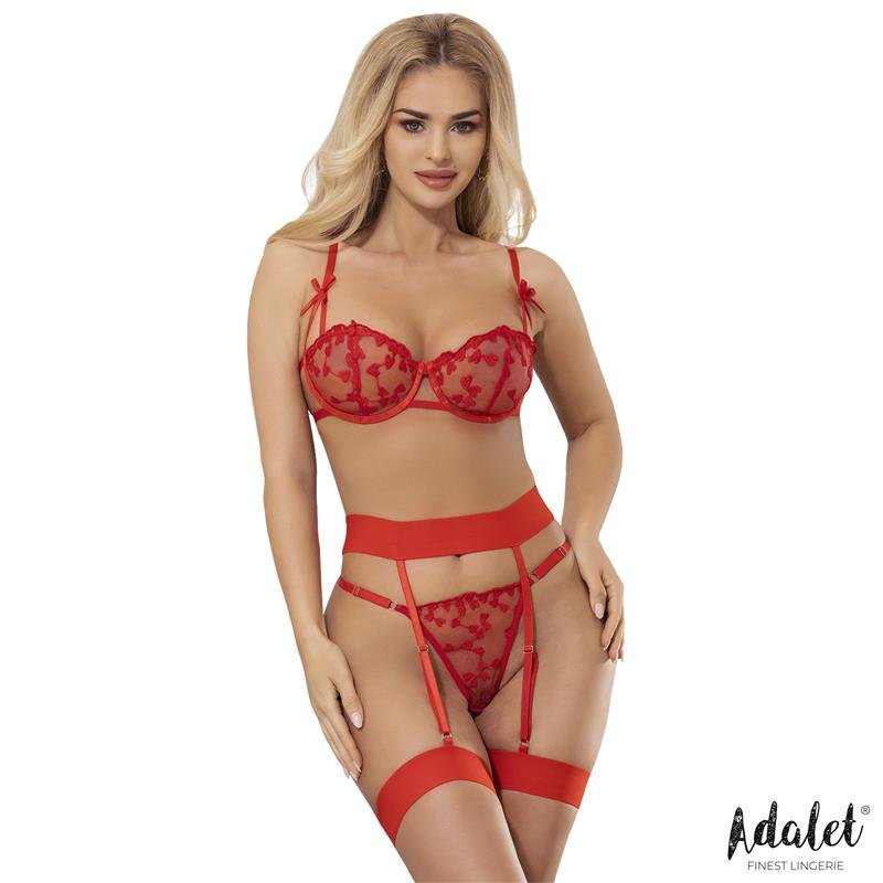 ADALET LINGERIE Yvonne Set Σουτιέν, String & Ζαρτιέρα με Καρδιές Κόκκινο