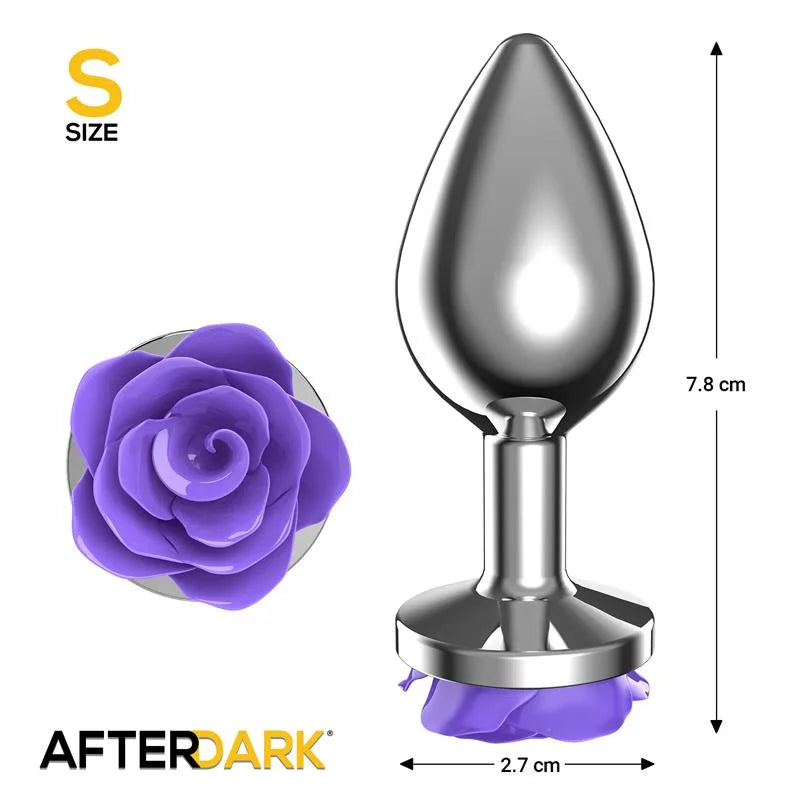 AFTERDARK Μεταλλικό Πρωκτικό Plug με Μωβ Βάση Τριαντάφυλλο – Μέγεθος S
