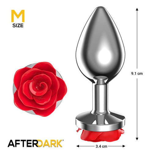 AFTERDARK Μεταλλικό Πρωκτικό Plug με Κόκκινη Βάση Τριαντάφυλλο – Μέγεθος M
