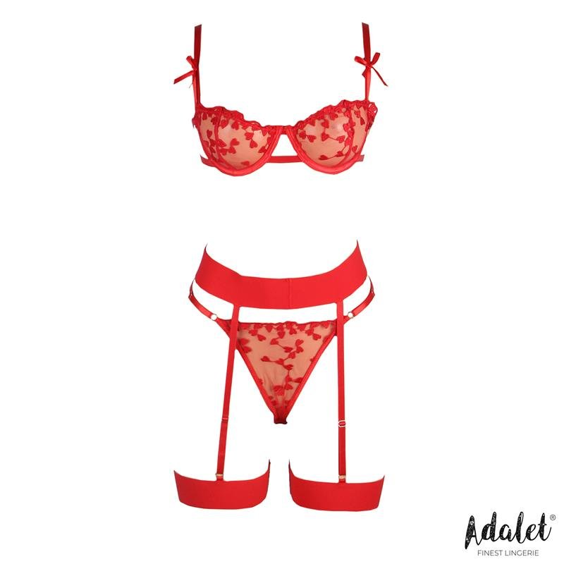 ADALET LINGERIE Yvonne Σετ Σουτιέν, Σλιπ και Ζαρτιέρες με Καρδιές Κόκκινο