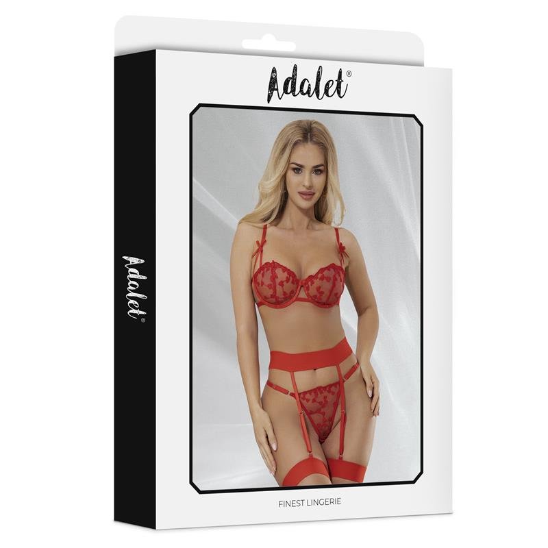 ADALET LINGERIE Yvonne Set Σουτιέν, String & Ζαρτιέρα με Καρδιές Κόκκινο